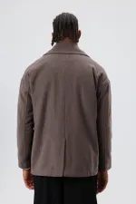 Oversize Kruvaze Kısa Kaşe Ceket Koyu Vızon
