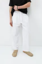 Super Baggy Fit Keten Pantolon Ekru