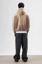 Sweat à capuche oversize imprimé délavé, couleur vison