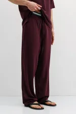 Fitilli Dokulu Baggy Eşofman Alt Mürdüm