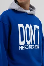 Çift Renk Baskılı Oversize Sweatshirt Saks