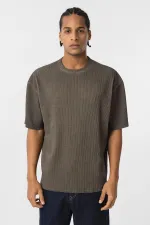 Yıkamalı Ottoman Basic Oversize Tişört Açık Kahve