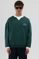 Oversize Bisiklet Yaka Baskılı Sweatshirt Nefti