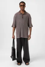 Polo Yaka Oversize Triko Kahve