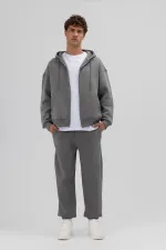 Sweat à capuche basique oversize zippé, gris foncé