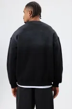 Yıkamalı Taş Detaylı Oversize Sweatshirt Siyah