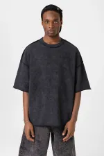 Yıkamalı Oversize Tişört Siyah