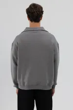 Sweat-shirt basique à fermeture éclair, gris foncé