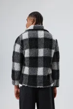 Veste oversize en peluche à carreaux noirs