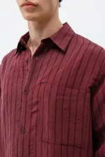 Chemise oversize rayée en modal bordeaux
