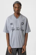 Baskılı Oversize Forma Tişört Gri