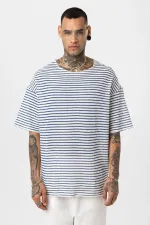 T-shirt rayé oversize en maille (bleu marine)