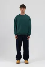 Basic Bisiklet Yaka Oversize Sweatshirt Nefti