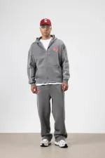 Çizgi Detaylı Oversize Eşofman Takım Füme