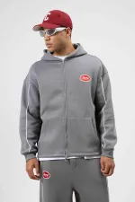 Çizgi Detaylı Oversize Eşofman Takım Füme