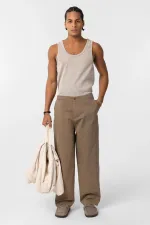 Yıkamalı Gabardin Baggy Pantolon Vizon