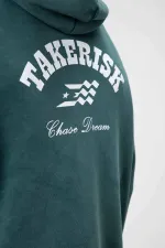 Oversize Yıkamalı Boxy Fit Kapüşonlu Sweatshirt Nefti