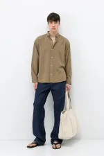 Striped Oversize Shirt Khaki