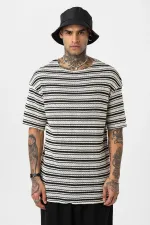Striped Oversize Knit T-Shirt Black
