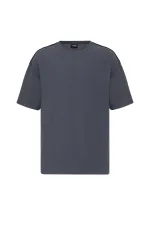 Arka Yazı Baskılı Oversize Triko Tişört Füme