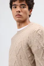 Oversize Patterned Knit Sweater, Beige