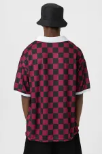 Oversize Polo Collar Jersey T-Shirt BURGUNDY/BLACK