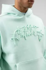 Oversize Baskılı Kapüşonlu Sweatshirt Mint