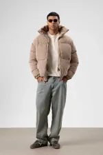 Doudoune oversize en velours beige