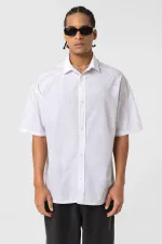 Oversize Washed Poplin Shirt, Ecru