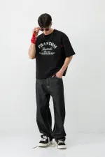 Kısa Kollu Boxy Fit Baskılı Tişört Siyah