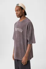 T-shirt oversize délavé à boutons, couleur café