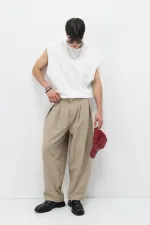 Barrel Fit Tailored Pantolon Bej