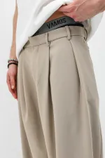 Barrel Fit Tailored Pantolon Bej