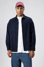 Dokulu Oversize Gömlek Ceket Lacivert