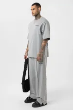 Paça Yırtmatçlı Oversize  Eşofman Takım Gri