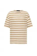 Çizgili Oversize Triko Tişört Camel