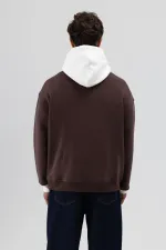 Çift Renk Baskılı Oversize Sweatshirt Kahve