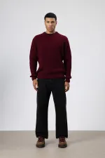 Bisiklet Yaka Oversize Triko Kazak Bordo