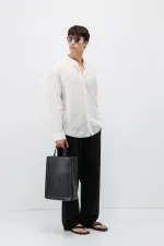 Basic Oversize Pamuk  Keten Gömlek Ekru