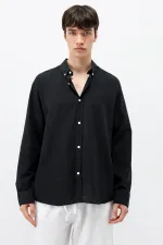 Basic Oversize Pamuk  Keten Gömlek Siyah