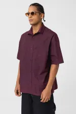 Oversize Washed Poplin Shirt, Burgundy