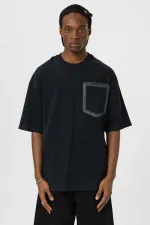 Bisiklet Yaka Cepli Oversize Tişört Siyah