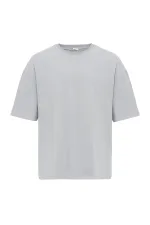 Basic Oversize Bisiklet Yaka Tişört Gri