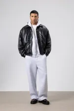 Veste oversize basique en similicuir noir