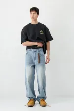 Kısa Kollu Boxy Fit Baskılı Tişört Siyah