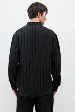 Çizgili Oversize Gömlek Siyah