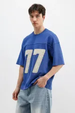 Numara Baskılı Oversize Tişört Saks