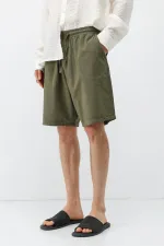 Oversize Keten Şort Haki