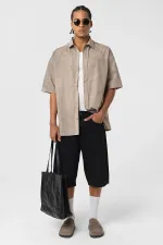 Oversize Yıkamalı Poplin Gömlek Taş