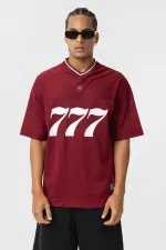 Oversize V-Neck Jersey T-Shirt Burgundy